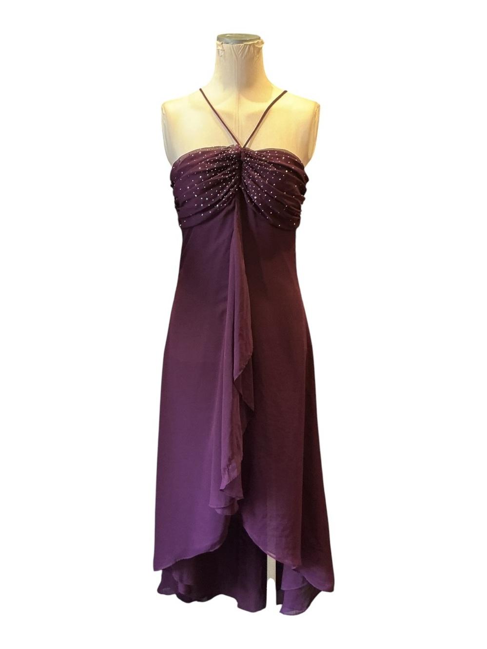 Vintage Y2K Eureka USA Rhinestone Halter Neck High Low Maxi Dress